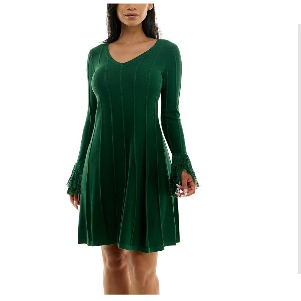 Women's Nina Leonard A-Line Fringe Sweater Dress X LARGE, Jewel Green